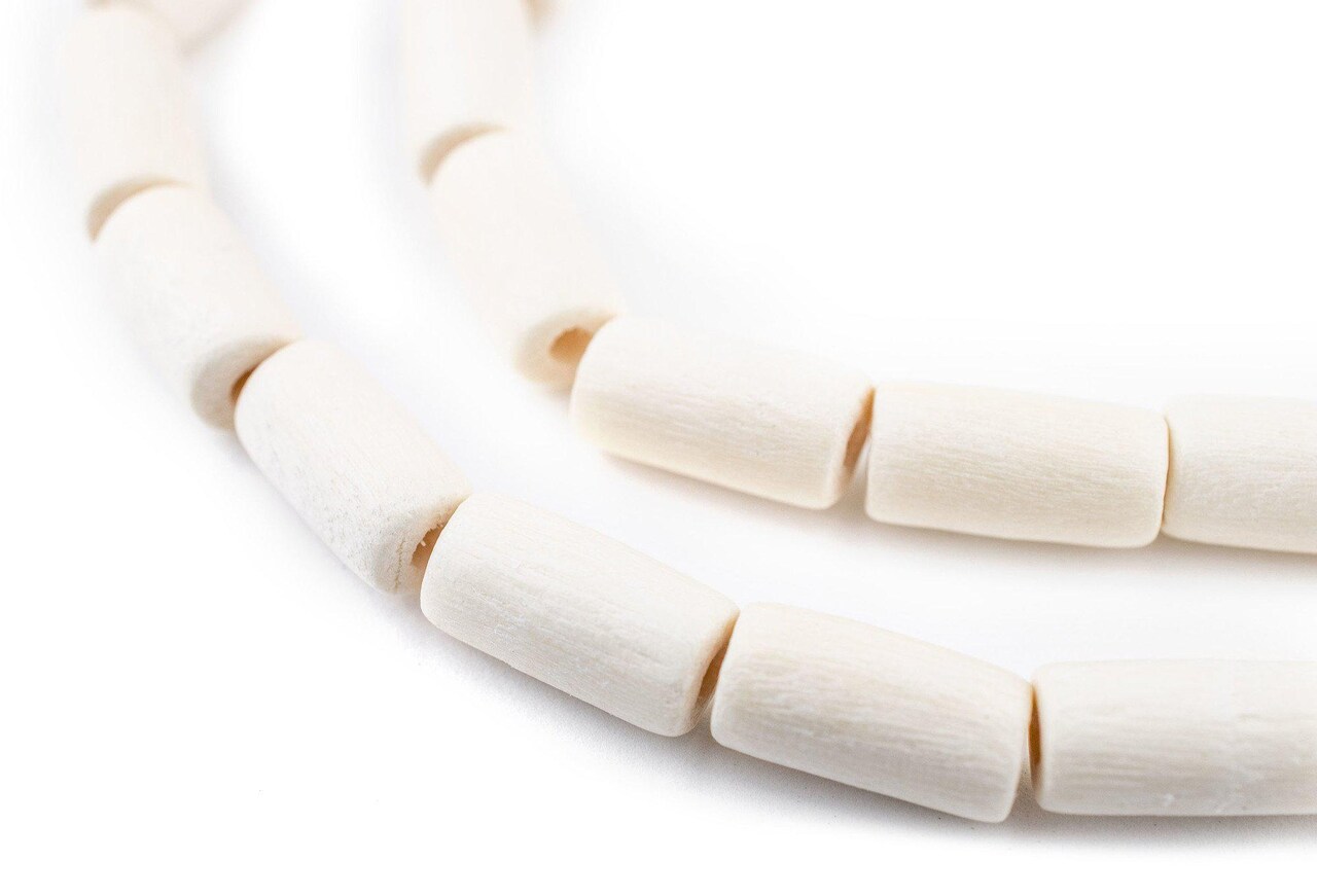 The Bead Chest White Tube Natural Wood Beads (15x8mm): Organic Eco-Friendly Wooden Bead Strand for DIY Jewelry, Crafts, Necklace and Bracelet Making